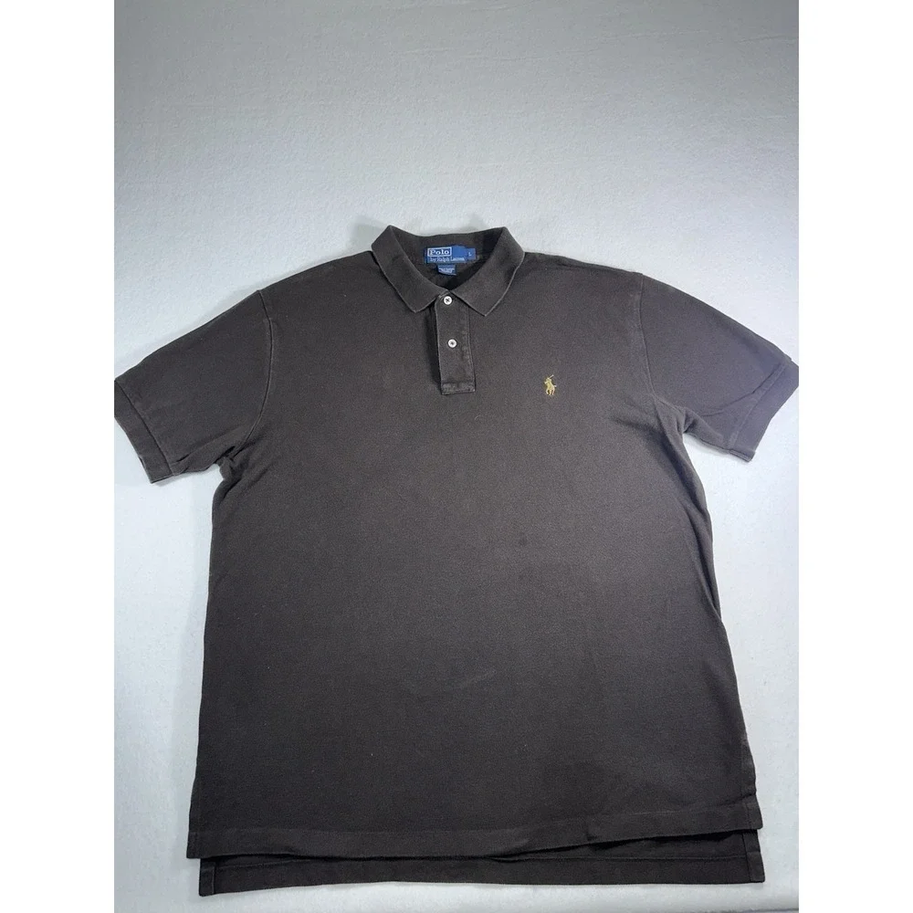 Polo Ralph Lauren Mens Large Brown Short Sleeve Pique Polo Shirt Gold Pony L